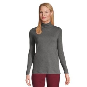 Lands' End Supima Cotton Turtleneck Heather Grey Roll Neck Shirt
